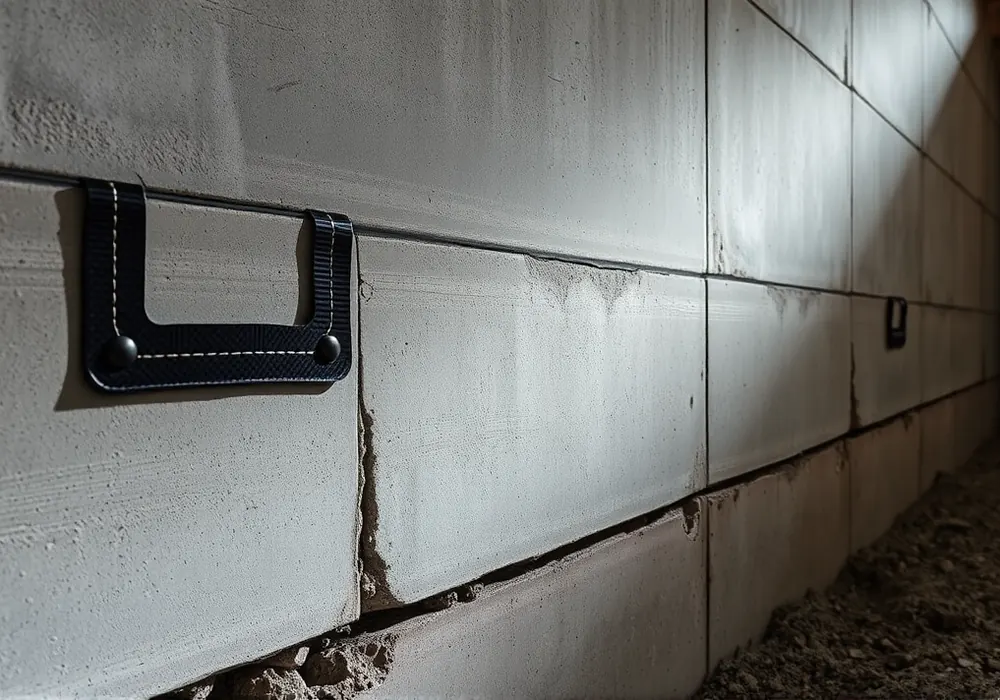 Repaired foundation wall with reinforcement in place